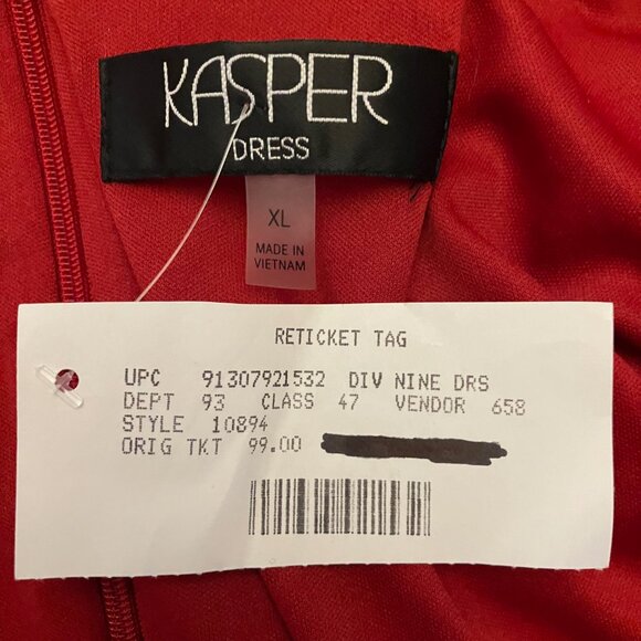 Kasper Women's Red and White Colorblocked Faux-Wrap Cap-Sleeve Dress NWT - Picture 7 of 10